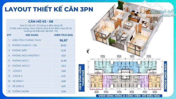 Bán Chung cư Khai Sơn City 3pn góc tầng trung ban công Đông Nam hồ điều hoà chỉ 6.8 tỷ