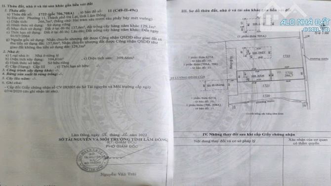 Biệt thự 266m2 , 1 hầm 2 tầng, sân vườn, đường 8m, cách Ql 100m. Tại P11- Đà Lạt. Giá 12 t - 7