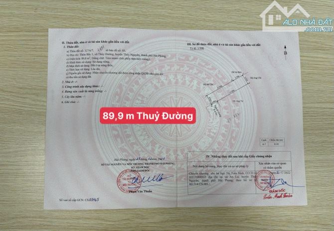 Chủ gửi bán lô đất Thôn Bấc1 phường Thuỷ Đường Thuỷ Nguyên giá chỉ 1,7xx tỷ quá tiềm năng