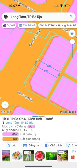 DT: 5x20,9 GIÁ: 2tỷ650, PHAN BỘI CHÂU, PHƯỜNG LONG TÂM, THÀNH PHỐ BÀ RỊA