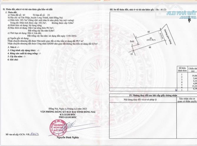 Bán lô đất 105 m bàn cờ tân hiệp giá 1 ty  có thổ cư