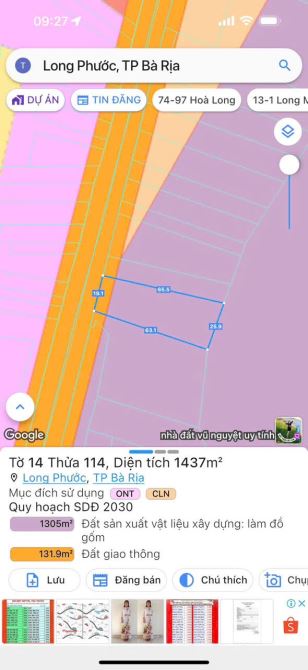 DT : 1.400 m2 Đất Thuộc Xã Long Phước, Thành Phố Bà Rịa