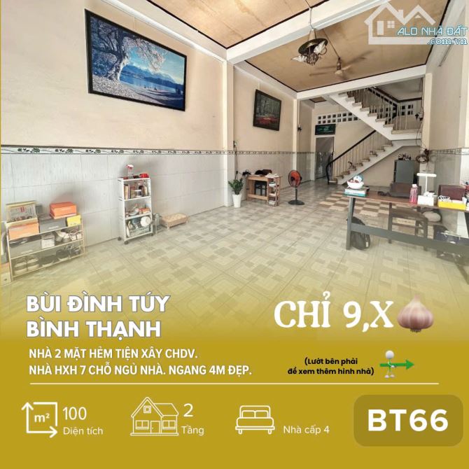 [BT66] HXH Bùi Đình Túy, Bình Thạnh -Khuôn đất vuông vức 100m2 - 2 mặt hẻm - Chỉ hơn 9T.ỷ!