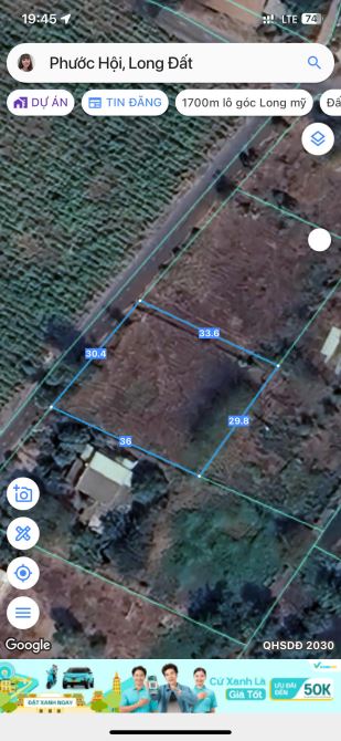 1000m ngang 30x33 Đất Phước Hội ĐƯờng Nhựa. Cách ĐƯờng Ven Biển 2km