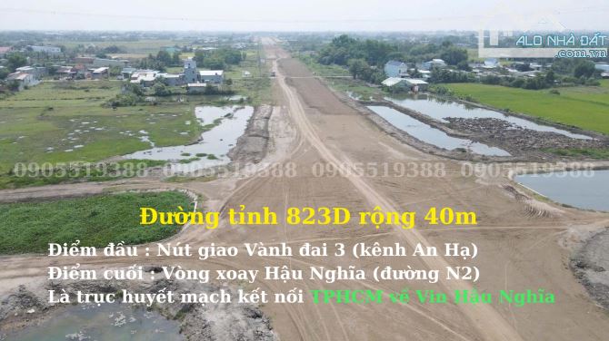 Đất Mặt tiền DT823D mở rộng 40m ngay Vin Hậu Nghĩa, chỉ từ 9tr/m2 - Giá Đầu Tư F0 !! - 1