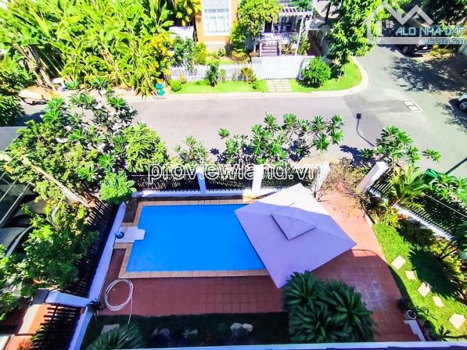 Cho thuê biệt thự khu compound, 3 tầng, hồ bơi, sân vườn, 350m2, 5PN