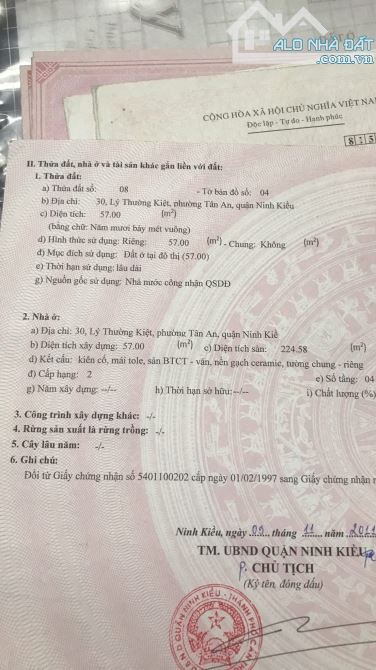 NHÀ 3 LẦU MẶT TIỀN ĐƯỜNG LÝ THƯỜNG KIỆT PHƯỜNG TÂN AN , CÁCH BẾN NINH KIỀU 100M