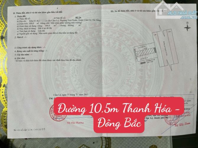 Chủ gởi bán lô đất đẹp đường 10,5m Thanh Hóa - Hòa Xuân, Hướng Đông Bắc, vị trí kinh doanh