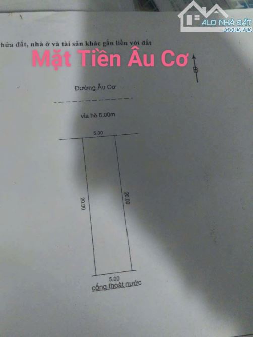 Đất mặt tiền đường Âu Cơ - P. Hoà Khánh Bắc, đoạn trước trường Tiểu học Âu Cơ.  S=: 100m