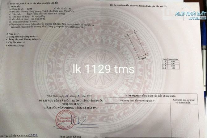 Bán đất KĐT TMS Phúc Yên,Vĩnh Phúc,dt 80m sẵn sổ sang tên ngay