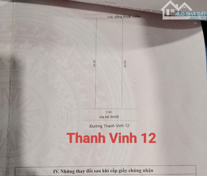 Đất mặt tiền Thanh Vinh 12.Hoà Khánh Bắc. S= 168m2 ngang 7m Giá bán nhanh.: 2.3 tỷ