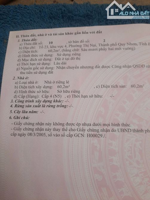 BÁN CĂN NHÀ CẤP 4 MẶT TIỀN ĐƯỜNG HUỲNH THÚC KHÁNG KHU QUY HOẠCH DÂN CƯ CHỢ ĐẦM QUY NHƠN PH - 4