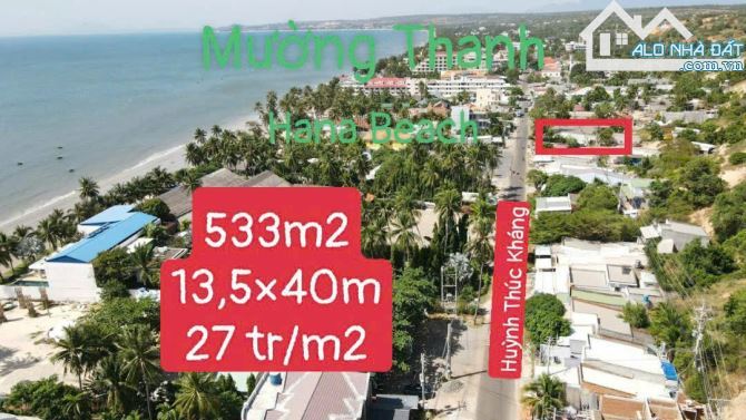 533m2 mặt tiền Huỳnh Thúc Kháng, đối diện Hana Beach Hàm Tiến giá 27tr/m2