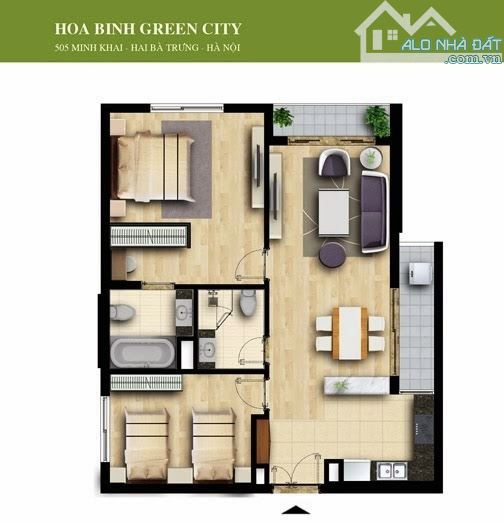 Bán căn 2PN 70m2 Chính chủ, Full Nội Thất, Giá 4 tỷ 2, Hòa Bình Green City - 505 Minh Khai - 6