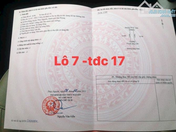 Chào bán 2 lô 9TDC7 và 7TDC17 giá chỉ từ 2,7xx tỷ Hoa Động Thuỷ Nguyên Hải Phòng -Diện tíc