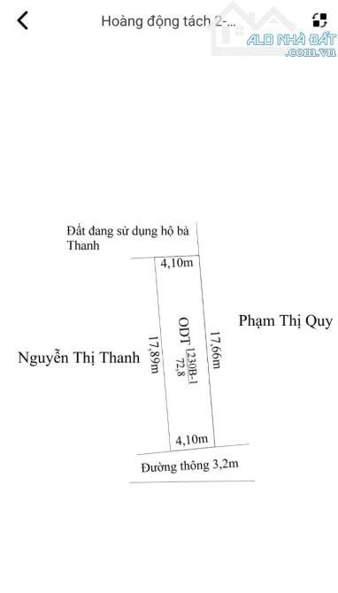 Chào bán duy nhất lô f0 Hoàng pha Hoàng Động TN hp -dt 72,8m ngang 4,1m Giá 8xxtr