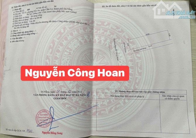 CHÀO BÁN 2 LÔ ĐẤT LIỀN KỀ MẶT TIỀN ĐƯỜNG 7,5 M NGUYỄN CÔNG HOAN HÒA AN CẨM LỆ ĐÀ NẴNG