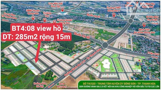 Siêu rẻ!! Lô biệt thự view hồ 285m2 TP Thanh Hóa dự án đẹp nhất Thanh Hóa giá hơn 10tr/m2