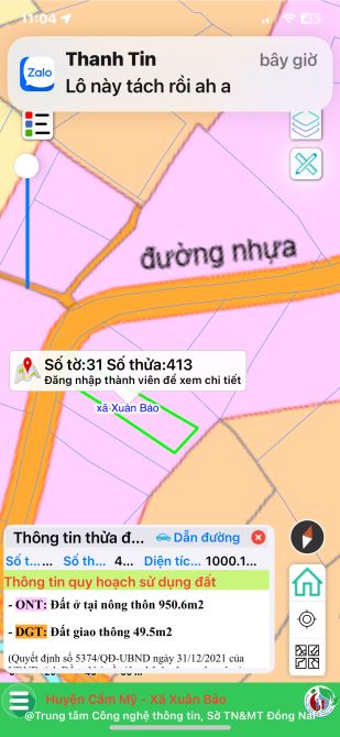 Bán đất xã Xuân bảo huyện Cẩm Mỹ tỉnh đồng nai