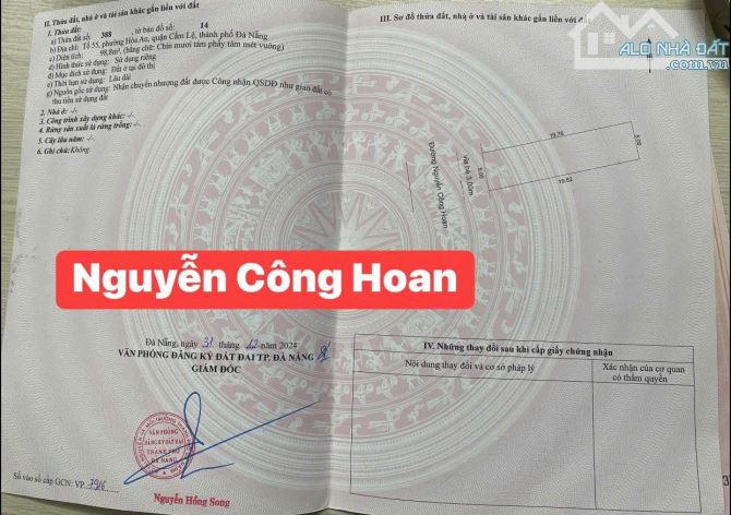 CHÀO BÁN 2 LÔ ĐẤT LIỀN KỀ MẶT TIỀN ĐƯỜNG 7,5 M NGUYỄN CÔNG HOAN HÒA AN CẨM LỆ ĐÀ NẴNG - 1