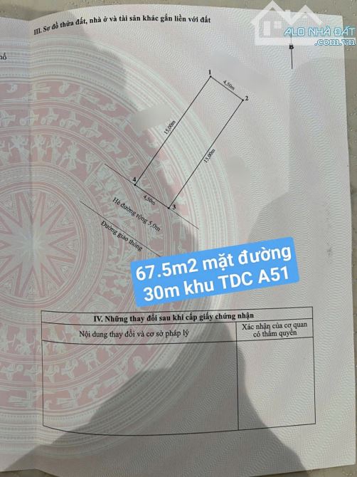 Cần bán 67.5m2 ngang 4.5m đất mặt đường rộng 30m view thoáng đẹp  khu A51 Hồ Sen.-  hướng