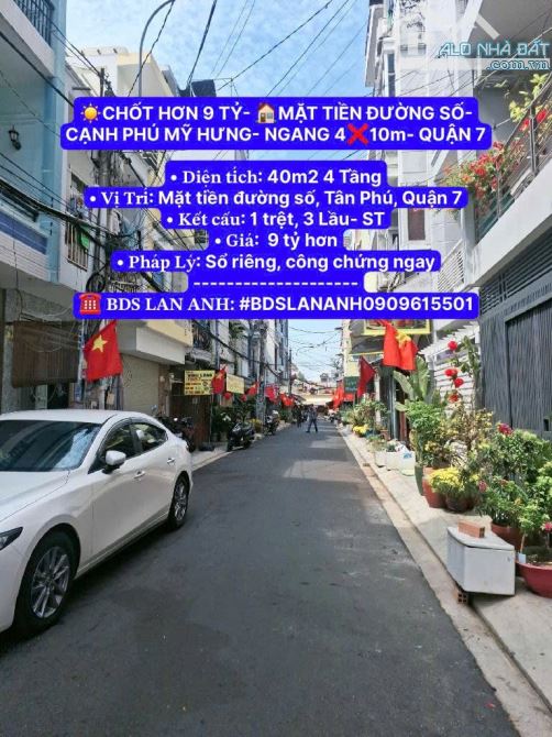 ☀️CHỐT HƠN 9 TỶ- 🏠MẶT TIỀN ĐƯỜNG SỐ- CẠNH PHÚ MỸ HƯNG- NGANG 4❌10m- QUẬN 7