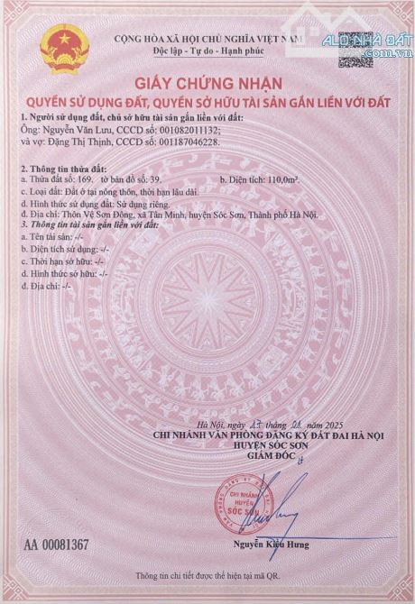 dự án chuẩn bị hình thành tại Vệ Sơn Đông, tân minh dt 110 m lo góc 2 m tiền cần bán ra - 1