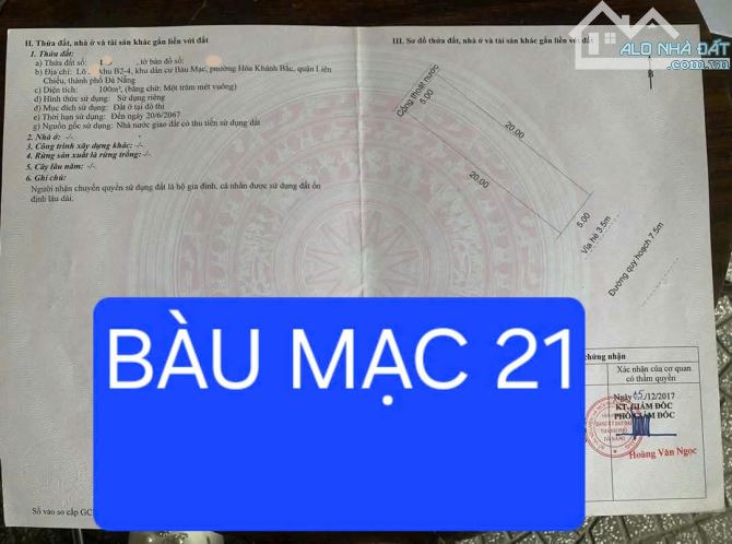 Bán lô đất đường Bàu Mạc 21 -  Hòa Khánh Bắc - Liên Chiểu  - Đà Nẵng. - 1