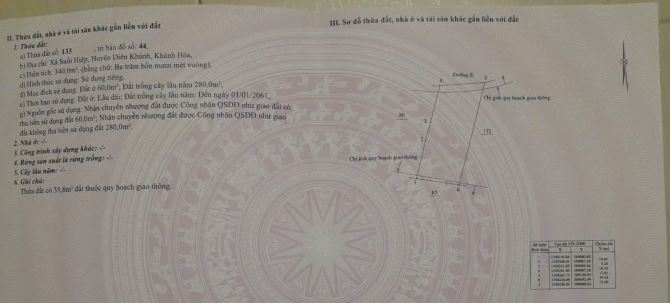 Bán đất Suối Hiệp Diên Khánh DT 340m2 ngang 12m đường 5m giá 1tỷ4 lh - 2