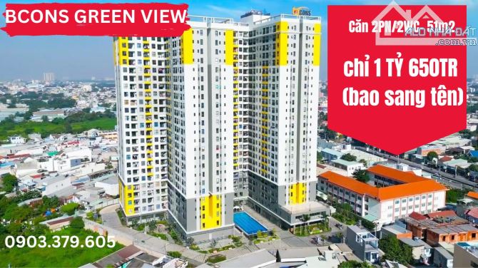 BCONS GREEN VIEW - CĂN 2PN 51m2 chỉ từ 1 TỶ650tr - căn góc 58m2 chỉ 1 TỶ850tr