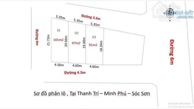 BÁN ĐẤT THANH TRÍ, MINH PHÚ, SÓC SƠN, HÀ NỘI. 97M2, 2 MẶT TIỀN. GIÁ 24,5 TR/M - 1