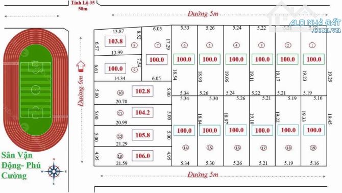 cần ra hàng  19 lô đất tại Phú cường minh Phú sóc sơn    Dt . 100m   Mt 5m .