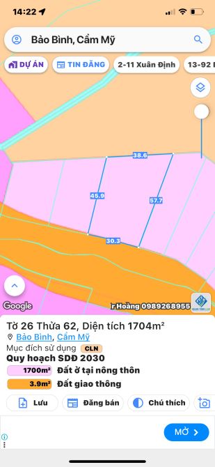 Bán đất xã bảo bình huyện Cẩm Mỹ tỉnh đồng Nai