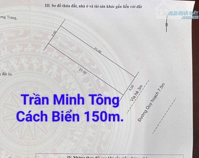 Đất Đường 7m5 Trần Minh Tông đẹp trục thông cách biển 150m.Liên Chiểu. S= 105m2, Giá: 6.15