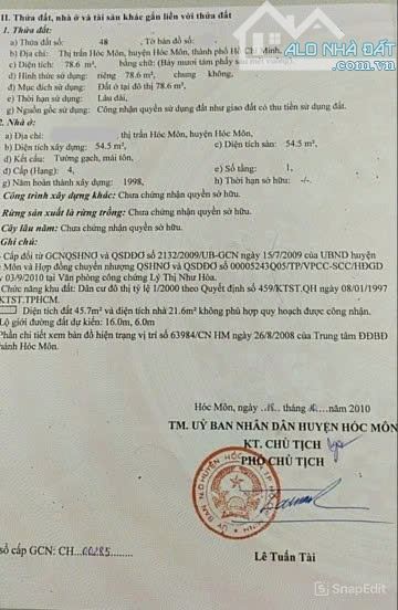 Ngộp bán gấp nhà cấp 4 đường Lý Thường Kiệt, Hóc Môn, Sổ hồng riêng , 800 triệu , 78m2 - 6