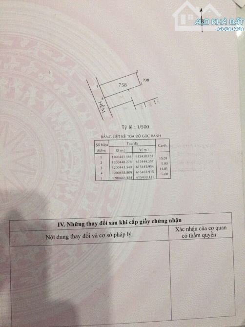 Bán đất hẻm 4 đường 100A Cầu Cây dt 74.6m2(5x15) giá 3.9tỷ SHR - 1