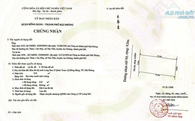 Bán lô đất biêt thự DT 210 M Ngay Chợ Quán Toan Hồng Bàng HP