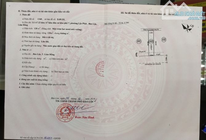 Gửi bán gấp nền đất đẹp trong tháng 3/2025. Dự án 1/500 Bảo Lộc Golden City