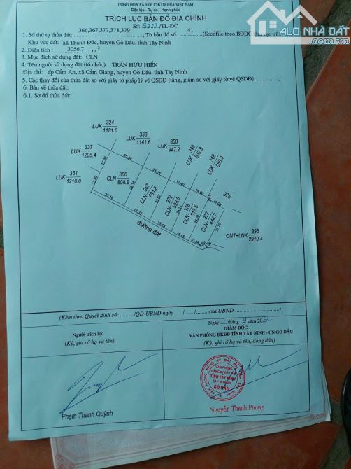 CƠ HỘI ĐẦU TƯ SLÔ ĐẤT ĐẸP NHẤT CẦM GIANG, GÒ DẦU – GẦN KCN THẠNH ĐỨC 94x33 - 33tr/m Ngang - 3
