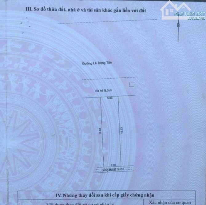 Chủ bán đất mặt tiền đường 10.5m Lê Trọng Tấn - Đối diện Quân Đội - DT: 99,5m2. Giá 3.8 tỷ