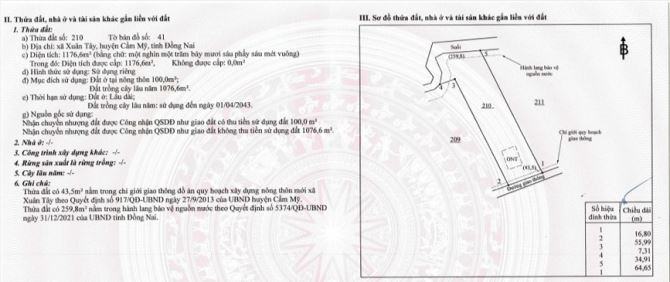 Bán 1.176m (100tc) xã Xuân Tây, Cẩm Mỹ, Đồng Nai