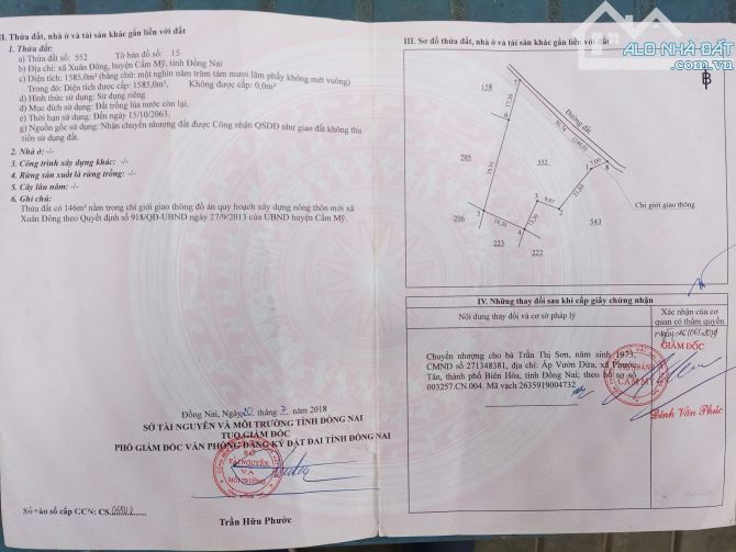 Bán 1.585m đất CLN xã Xuân Đông, Cẩm Mỹ, Đồng Nai