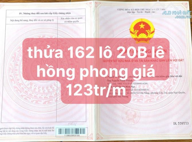 Bán lô đất thửa 162 lô 20B 59,69m2 giá 12xtr/m2 - 1
