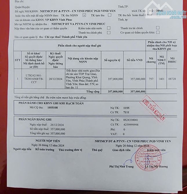 Bán đất Trại Giao, Khai Quang, Vĩnh Yên. DT 165m2, Giá 26.5tr/m2 - 1