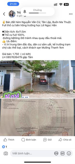 Bán đất hiểm nguyễn văn cừ ,tp bmt - 1