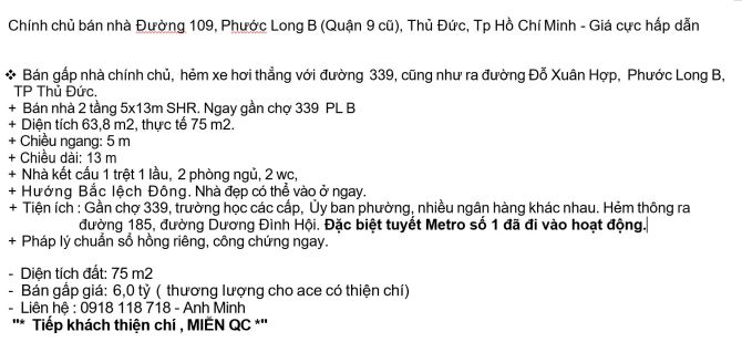 Chính chủ bán nhà Đường 109, Phước Long B, Thủ Đức, Tp Hồ Chí Minh - Giá cực hấp dẫn - 2