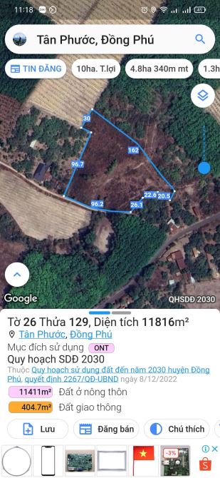 Chỉ: 350tr Bán lô Đất Gần chợ Tân Phước, Đồng Phú - 1