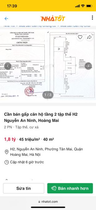 Bán gấp căn hộ tầng 2 nhà H2 Nguyễn Anh Ninh, Hoàng Mai