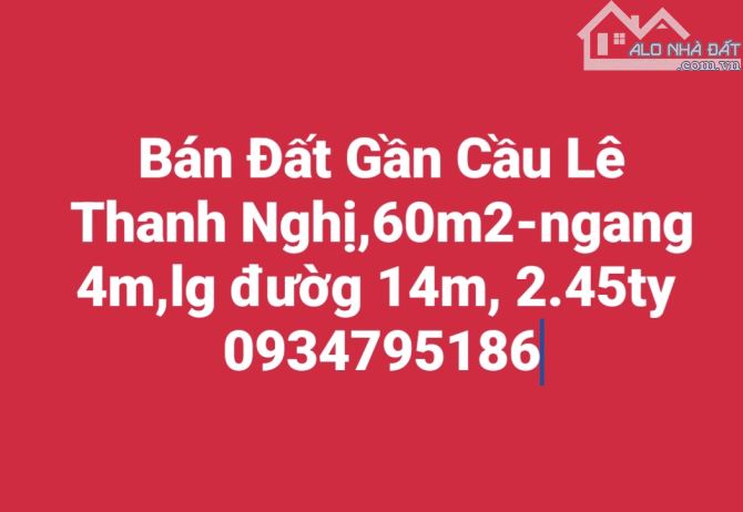 Bán đất khu Cầu Lê Thanh Nghị, Hà Thanh, Quy Nhơn, 60m2-n4, 2.450t"oi