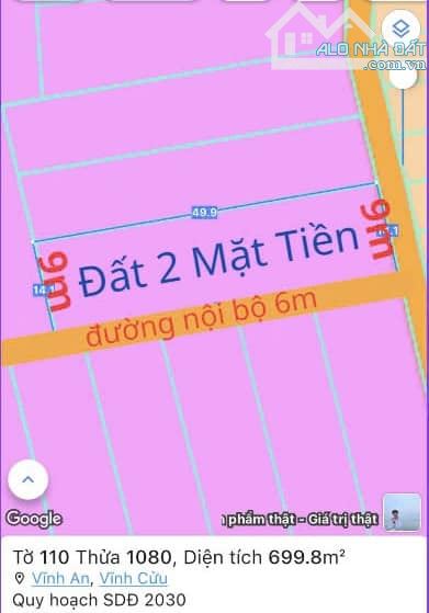 Cần bán mảnh đất 2 mặt tiền quy hoạch đất ở Đô Thị tại khu phố 2 thị trấn Vĩnh An